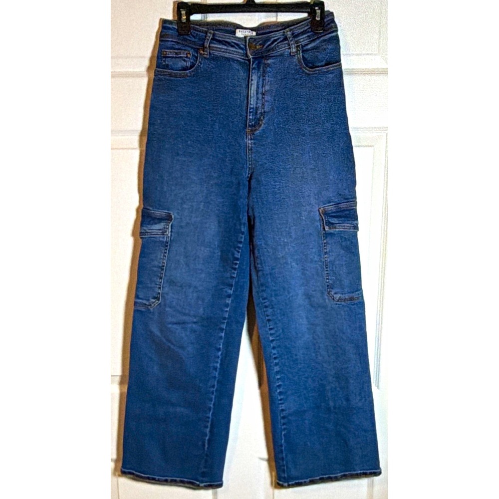 Bagatelle Women's Size 30 Blue Denim Cargo Pocket Wide-Leg High Rise Jeans